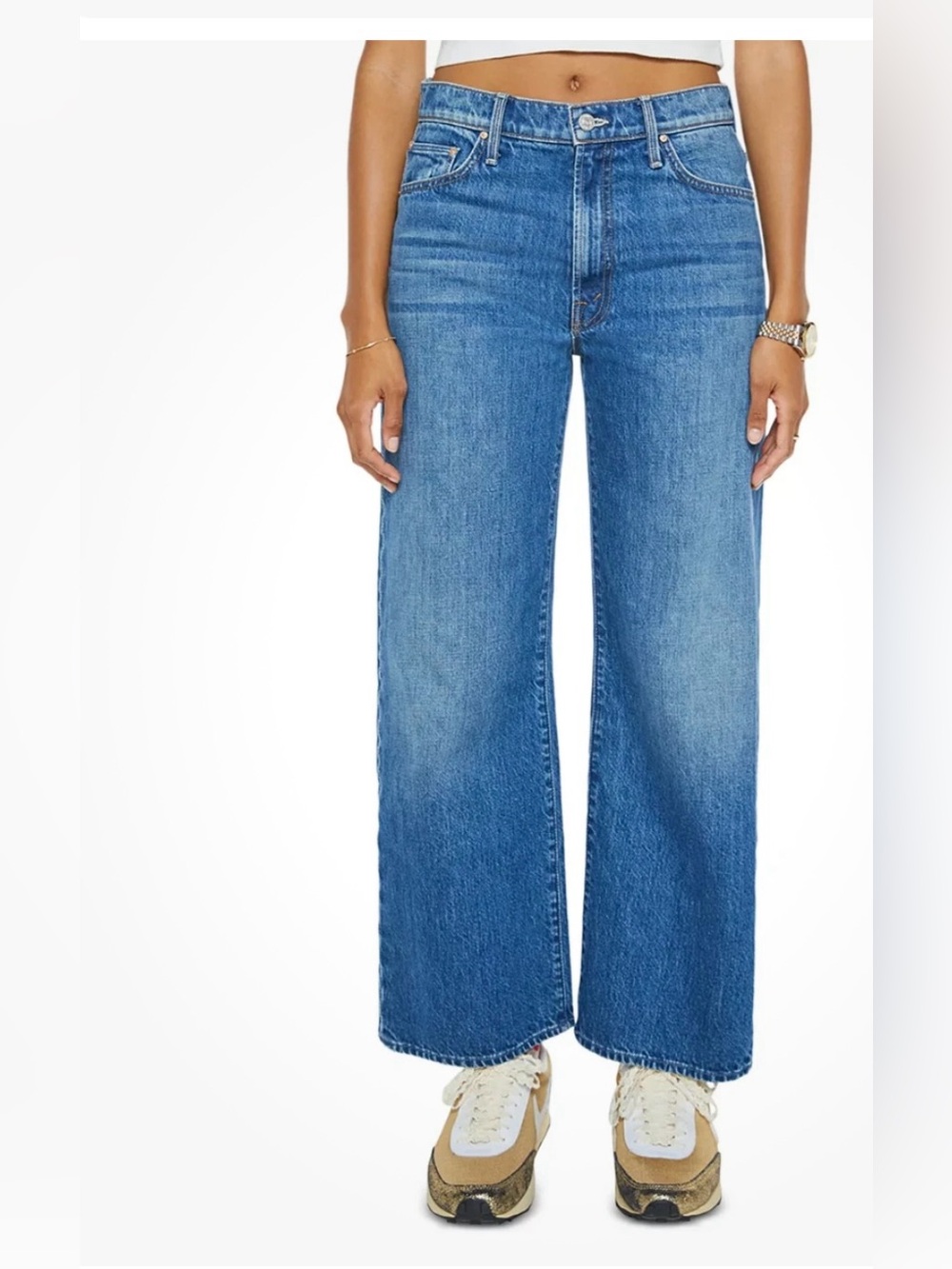 MOTHER Blue Wide-Leg Ankle Crop Jeans